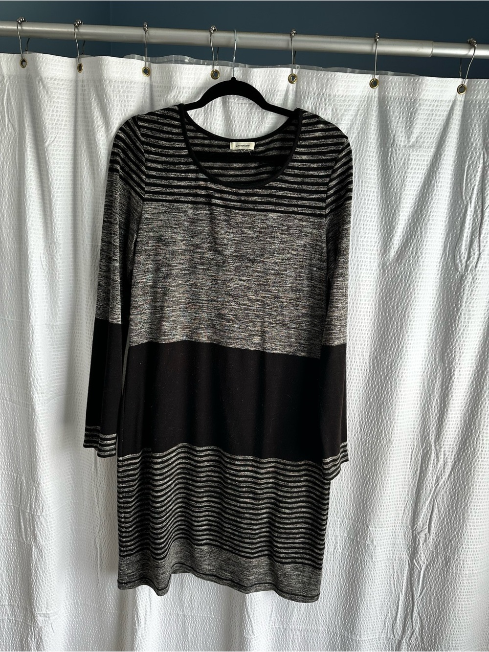 Max Studio Black and Gray Striped Knit Top